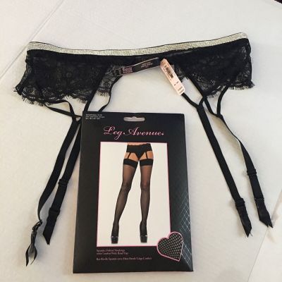 VS Garter Belt & ?Leg Avenue FishNet Stockings Black Spandex 90-160lbs -NEW